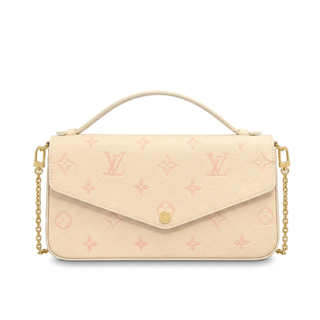 East-West Chain Pochette Clutch - Embossed Monogram-Print Leather (Pastel Pink Sunrise)