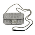 Mini Underarm Shoulder Bag - Silver Leather with Crystal Logo Motif