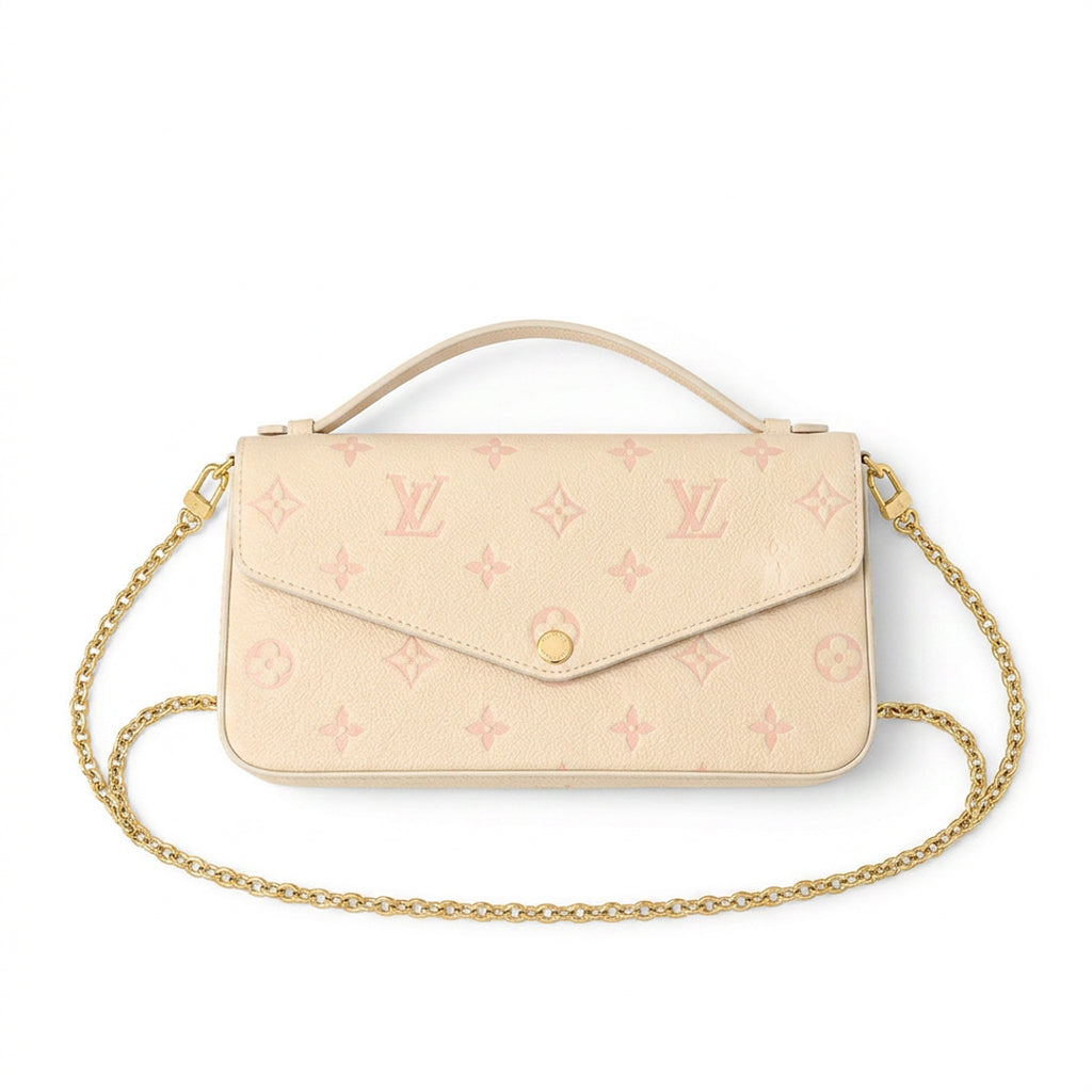 East-West Chain Pochette Clutch - Embossed Monogram-Print Leather (Pastel Pink Sunrise)