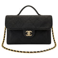 Quilted Top Handle Business Bag - Black Grained Quilted Calfskin