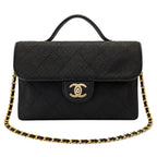 Quilted Top Handle Business Bag - Black Grained Quilted Calfskin