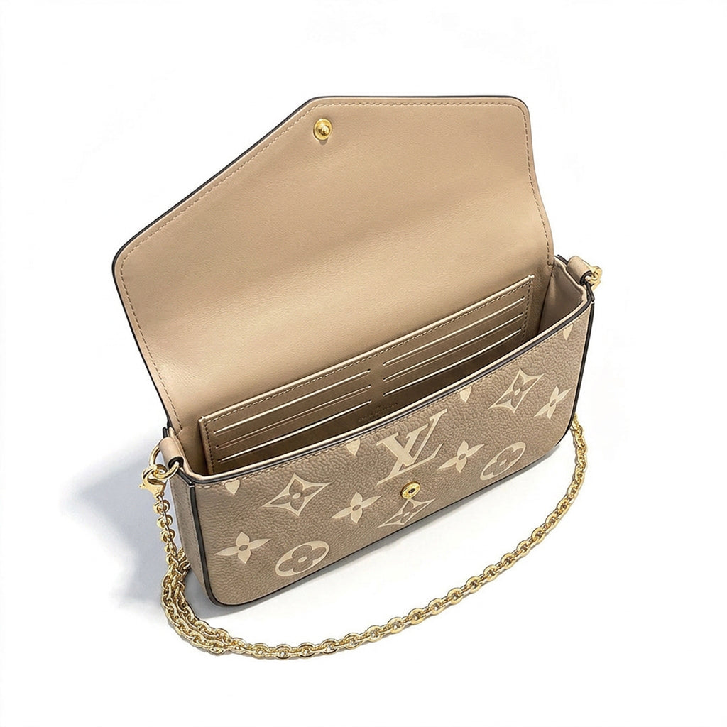 Chain Pochette Clutch - Bicolor Embossed Leather (Dove Grey / Cream)