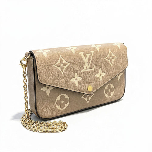 Chain Pochette Clutch - Bicolor Embossed Leather (Dove Grey / Cream)