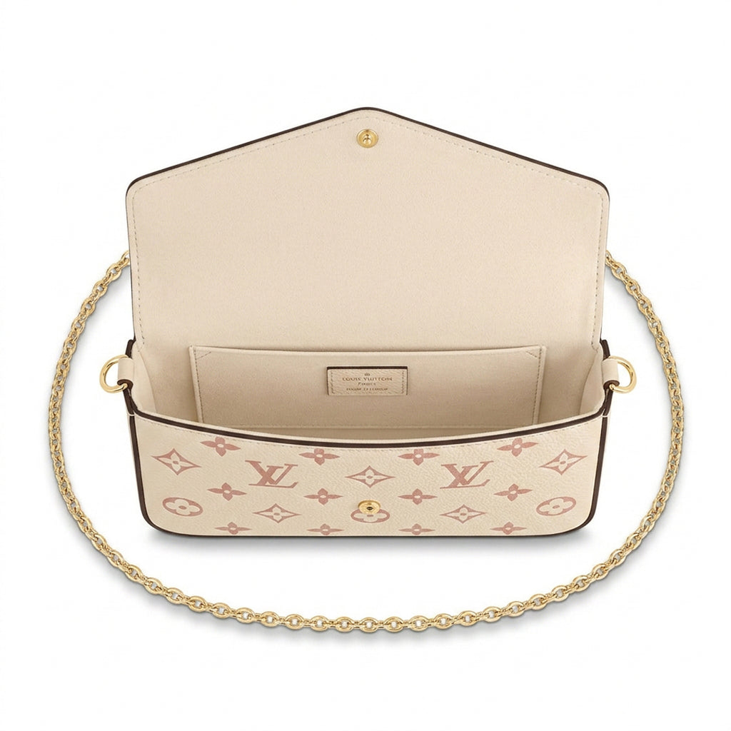 Chain Pochette Clutch - Embossed Monogram-Print Leather (Cream / Pastel Pink)