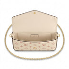 Chain Pochette Clutch - Embossed Monogram-Print Leather (Cream / Pastel Pink)