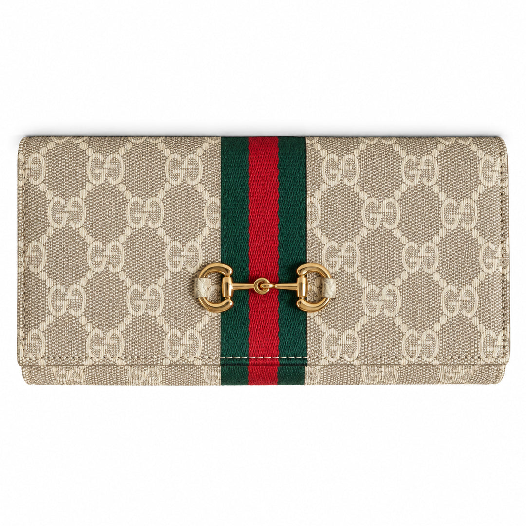 GG Horsebit Web Long Flap Wallet
