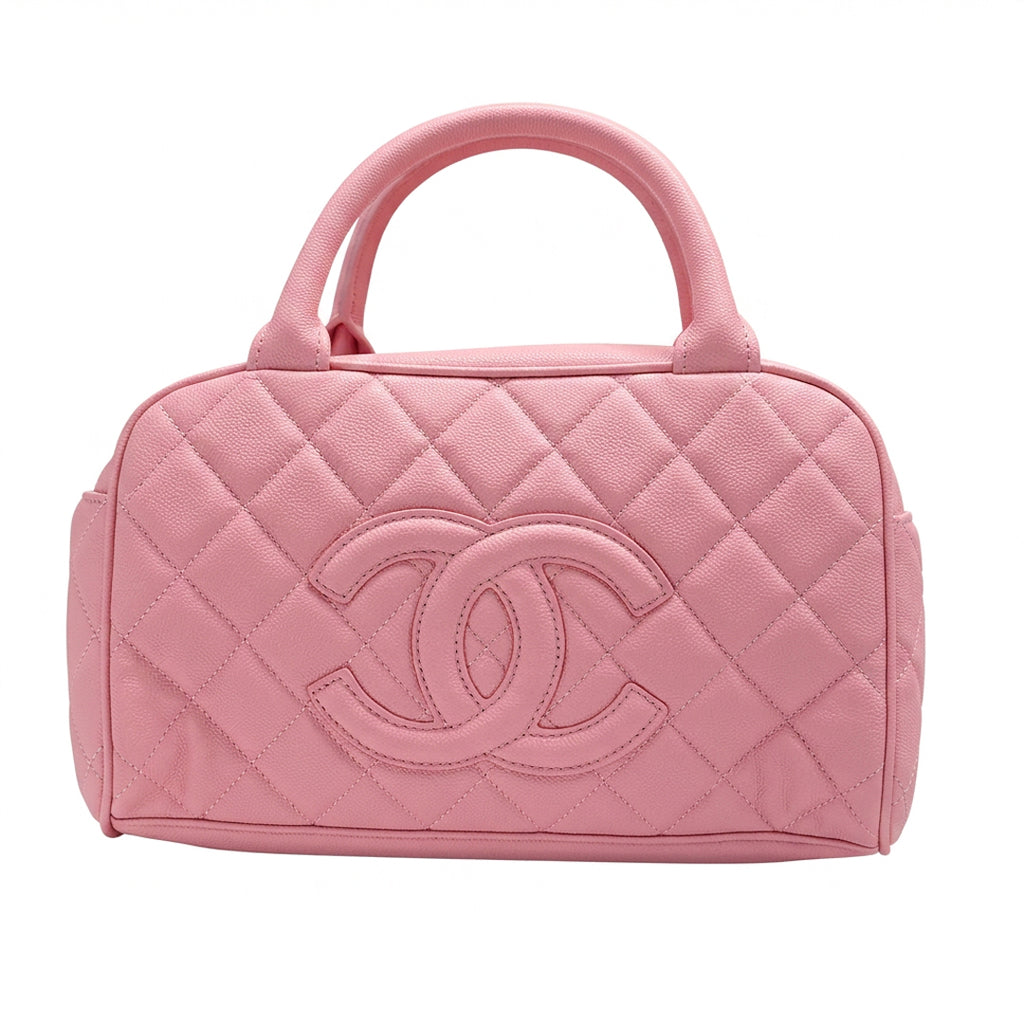Vintage Grained Leather Bowler Bag - Pink Quilted Grained Leather