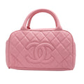Vintage Grained Leather Bowler Bag - Pink Quilted Grained Leather