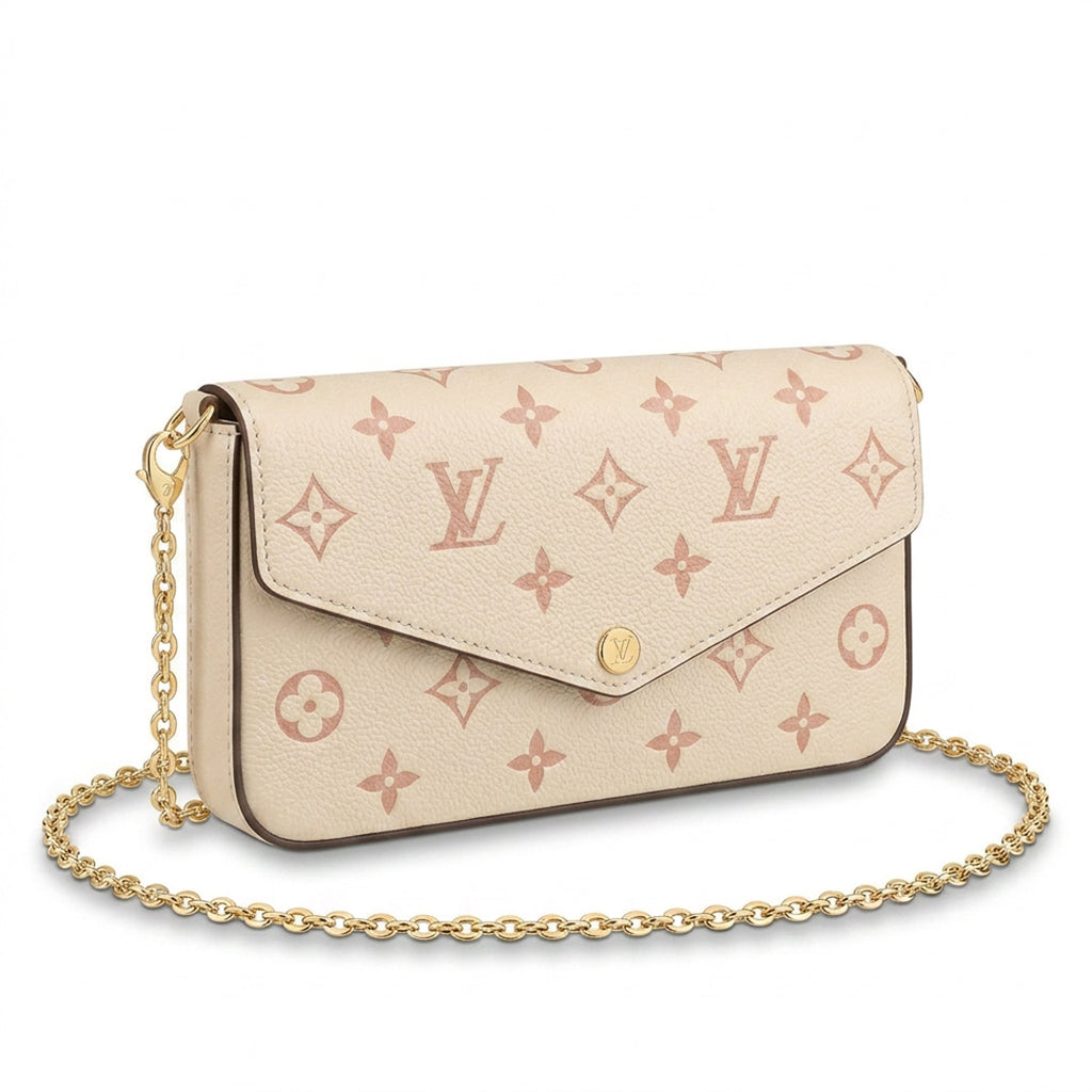 Chain Pochette Clutch - Embossed Monogram-Print Leather (Cream / Pastel Pink)