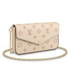 Chain Pochette Clutch - Embossed Monogram-Print Leather (Cream / Pastel Pink)