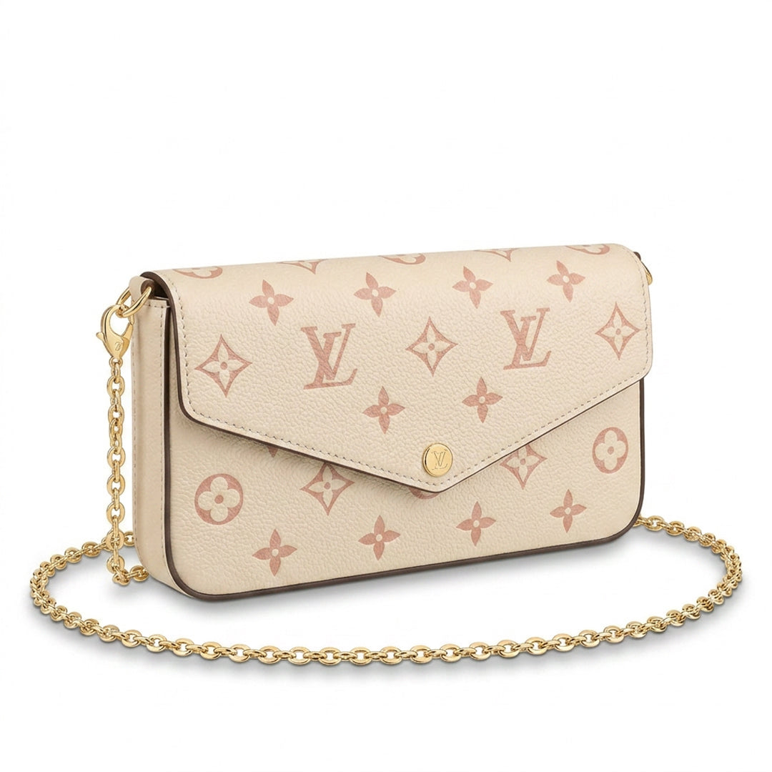 Chain Pochette Clutch - Embossed Monogram-Print Leather (Cream / Pastel Pink)