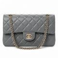 Medium Double Flap Shoulder Bag - Grey Lambskin & Gold Hardware