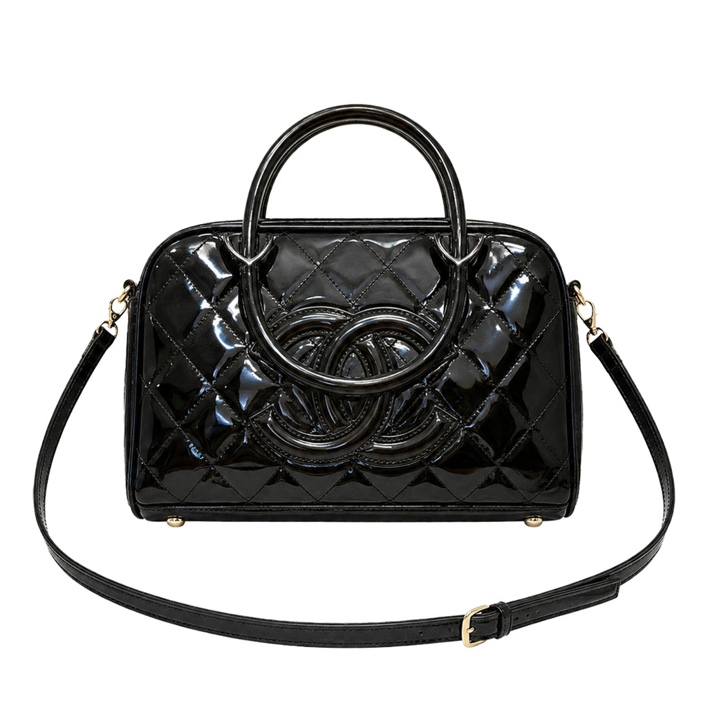 Quilted Patent Bowling Bag - Black Patent Quilted Leather