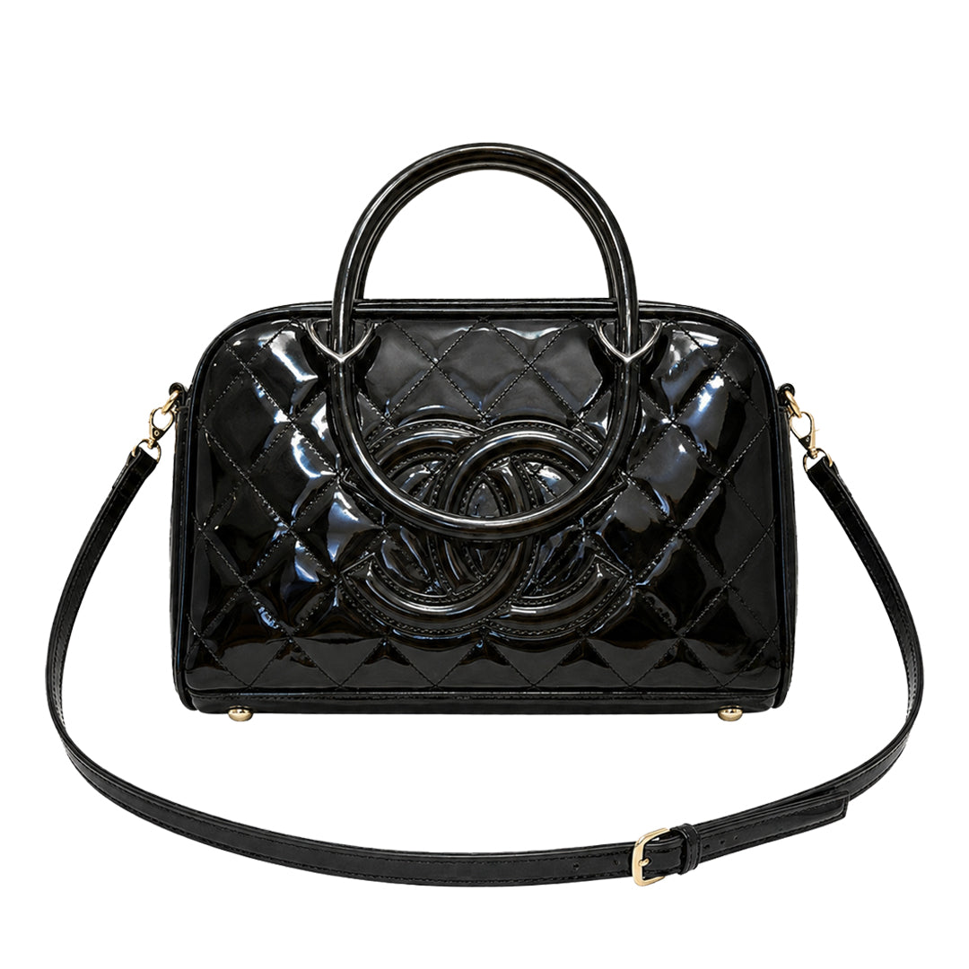 Quilted Patent Bowling Bag - Black Patent Quilted Leather