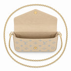 Chain Pochette Clutch - Jacquard Denim & Boucle (Beige / Blue)