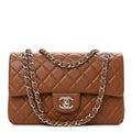 Medium Double Flap Shoulder Bag - Cognac Brown Lambskin & Silver Hardware
