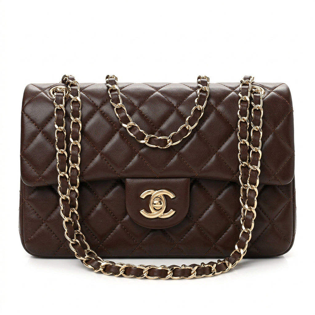 Medium Quilted Flap Bag - Dark Chocolate Brown Lambskin & Gold Hardware