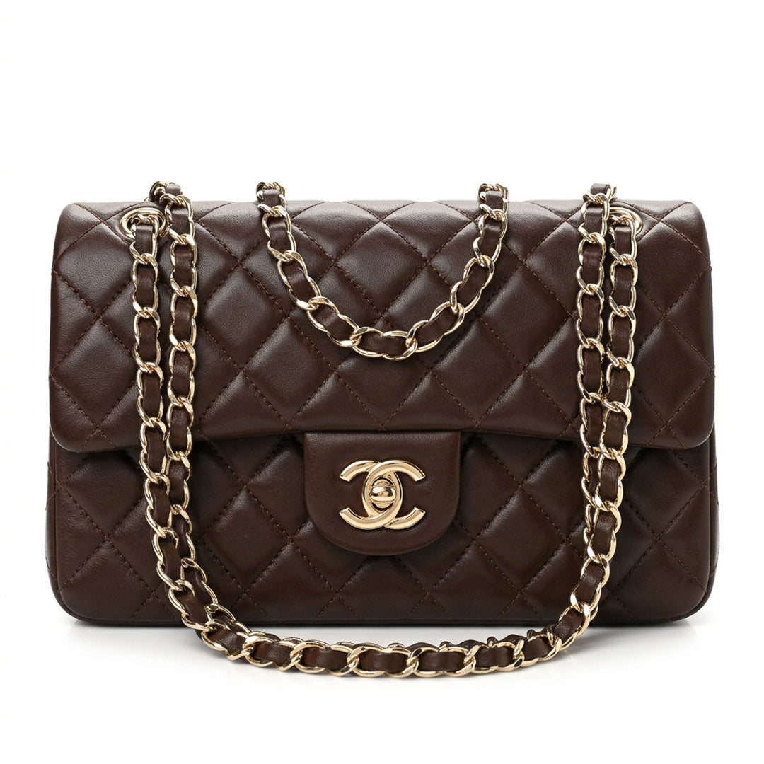 Medium Quilted Flap Bag - Dark Chocolate Brown Lambskin & Gold Hardware