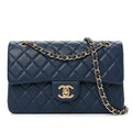 Medium Quilted Flap Bag - Navy Blue Lambskin & Gold Hardware