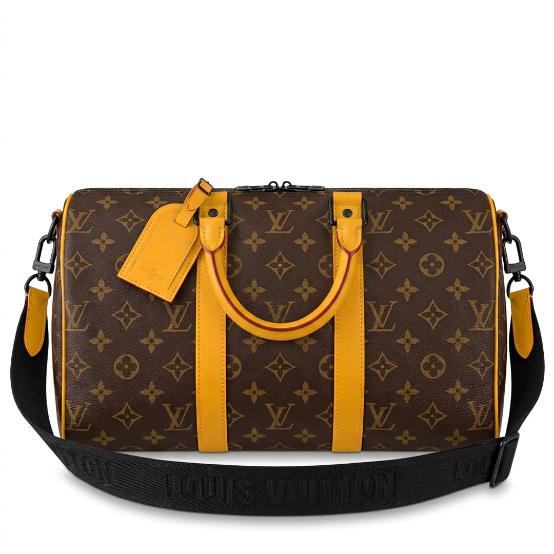Weekender Duffle Bag 50 - Monogram-Print Canvas & Saffron Yellow Leather Trim