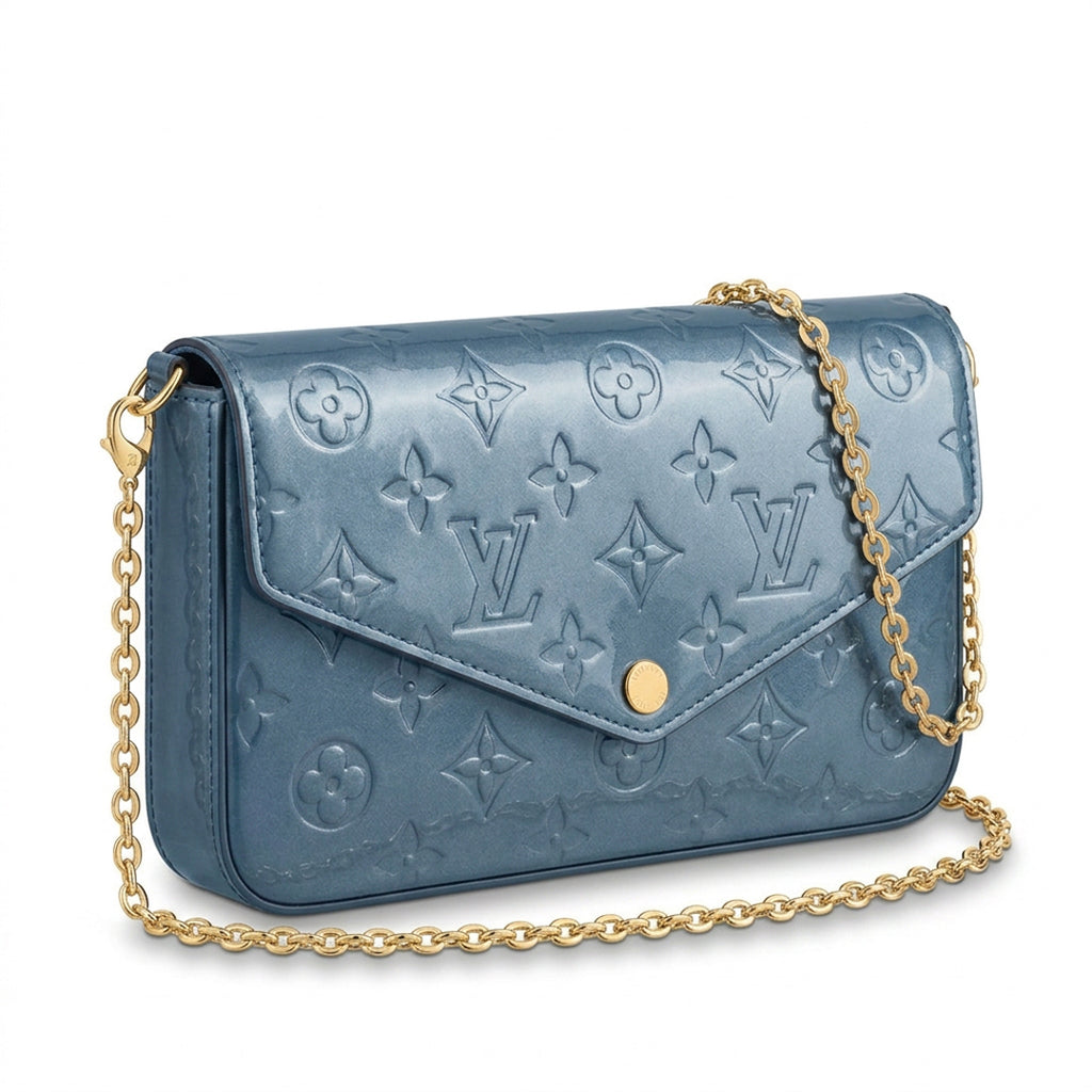Chain Pochette Clutch - Glossy Patent Leather (Glacier Blue)