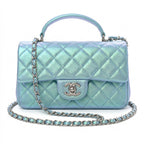 Mini Top Handle Flap Bag - Iridescent Mermaid Green Grained Leather