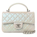Mini Top Handle Flap Bag - Iridescent Pearl White Grained Leather