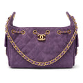 Drawstring Hobo Bag - Purple Suede & Gold Hardware