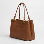 Small Woven Leather Tote - Basketweave Woven Leather (Brown)