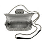 Mini Underarm Shoulder Bag - Silver Leather with Crystal Logo Motif