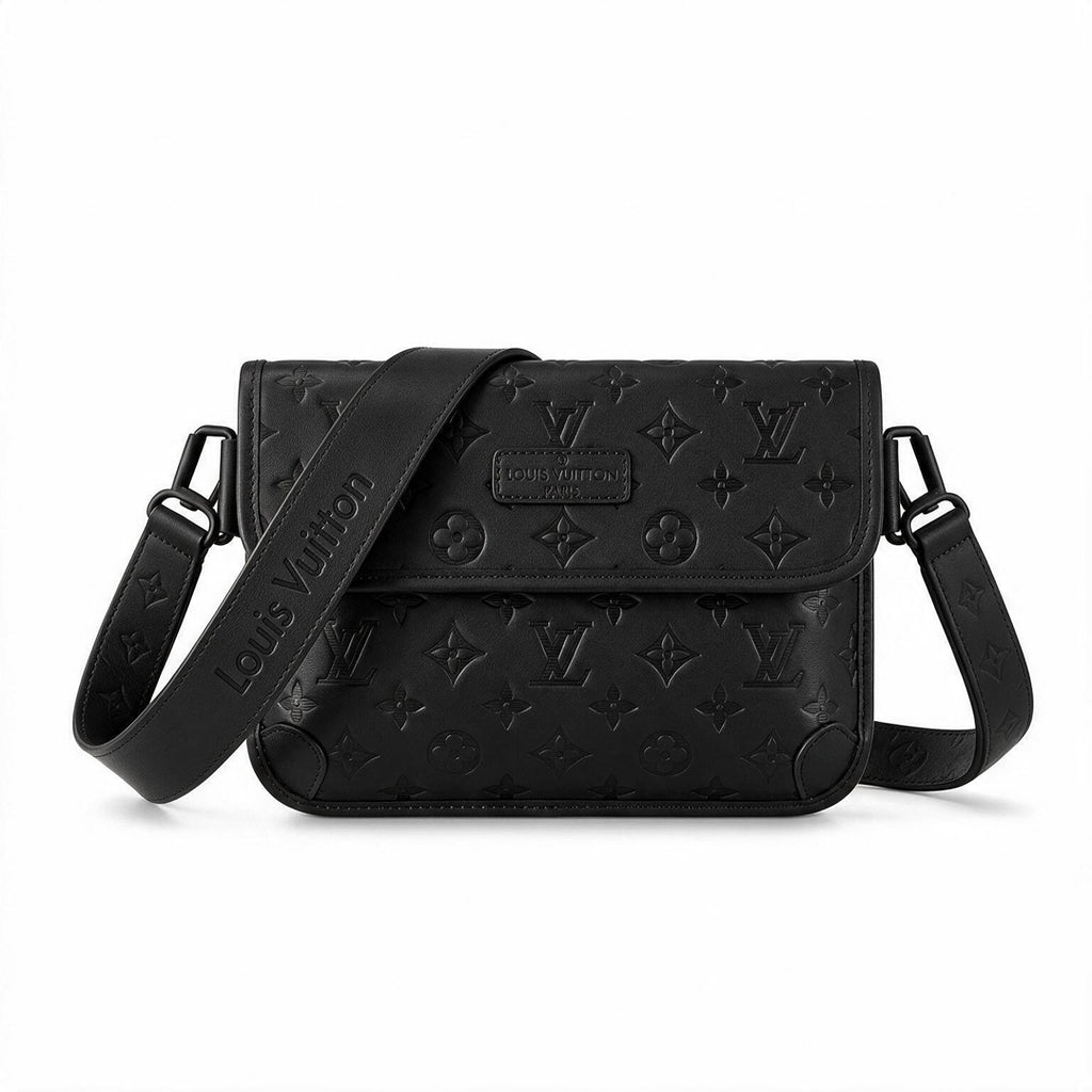 Turnlock Messenger Bag - Black Embossed Monogram-Print Leather