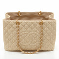 Large Straw Shopping Tote - Woven Raffia Beige & Gold Hardware