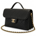 Quilted Top Handle Business Bag - Black Grained Quilted Calfskin