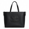 Medium Structured Cabas Tote - Black Grained Calfskin & Logo Emboss