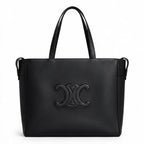 Medium Structured Cabas Tote - Black Grained Calfskin & Logo Emboss