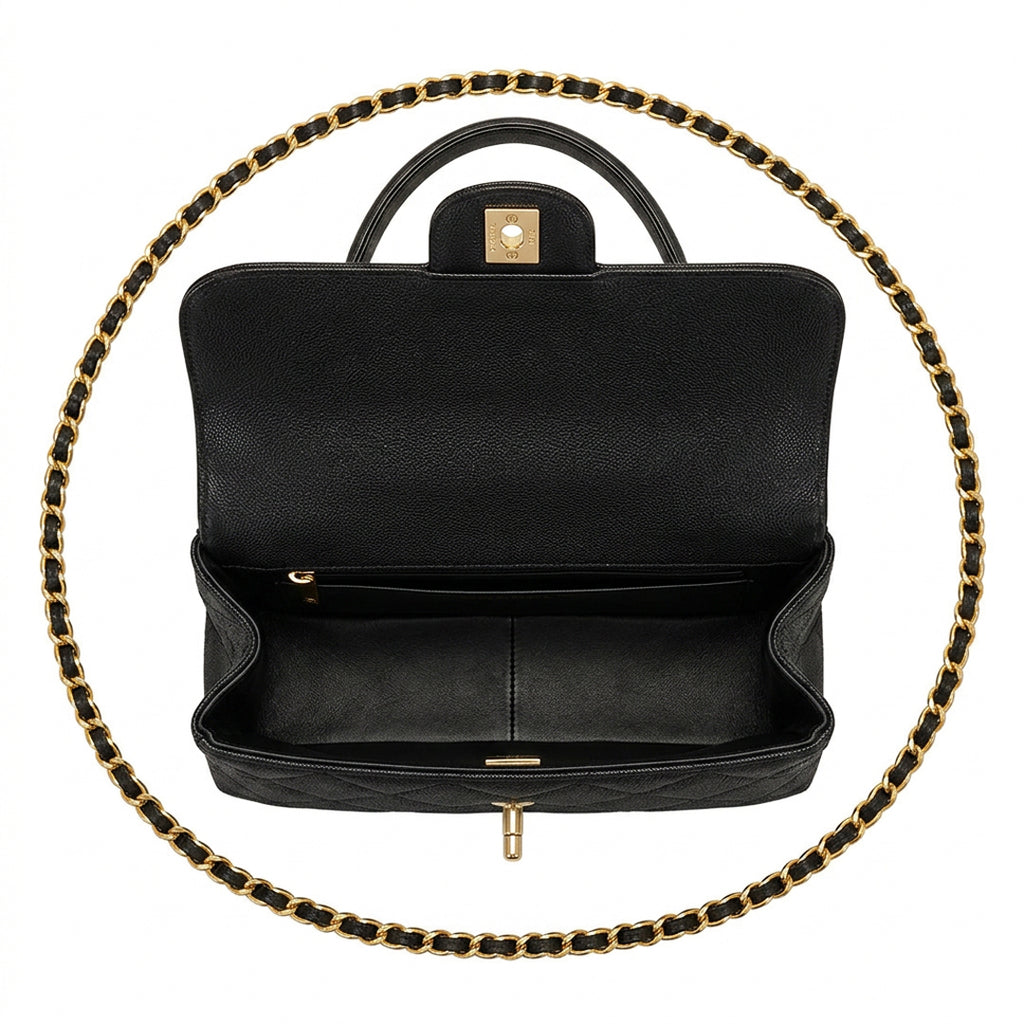 Quilted Top Handle Business Bag - Black Grained Quilted Calfskin