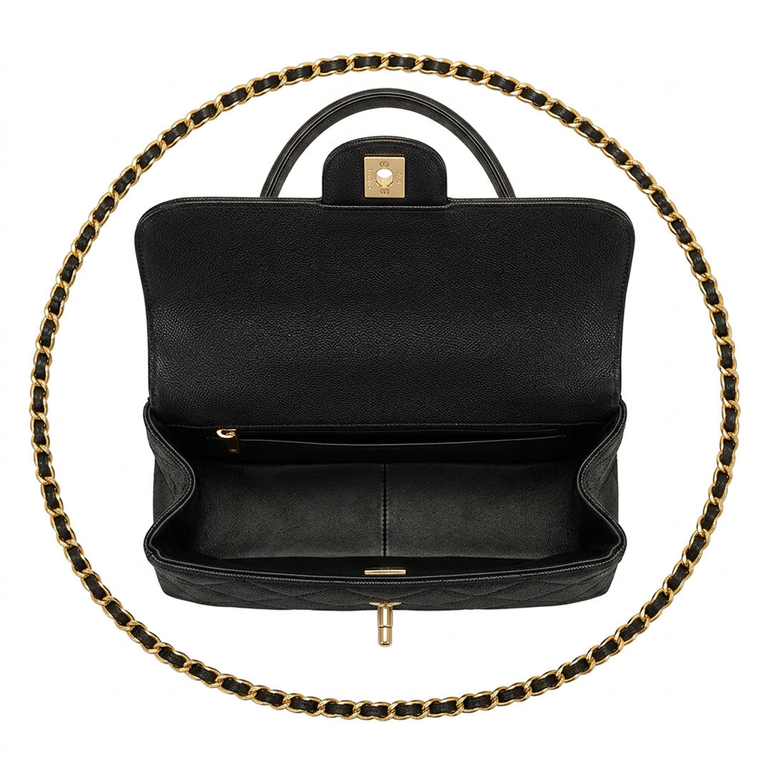 Quilted Top Handle Business Bag - Black Grained Quilted Calfskin