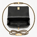 Mini Top Handle Flap Bag - Black Lambskin & Gold-Tone Metal