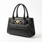 Croc-Embossed Small Tote - Black Croc-Effect Embossed Leather