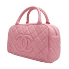 Vintage Grained Leather Bowler Bag - Pink Quilted Grained Leather