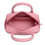 Vintage Grained Leather Bowler Bag - Pink Quilted Grained Leather