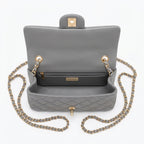 Medium Double Flap Shoulder Bag - Grey Lambskin & Gold Hardware