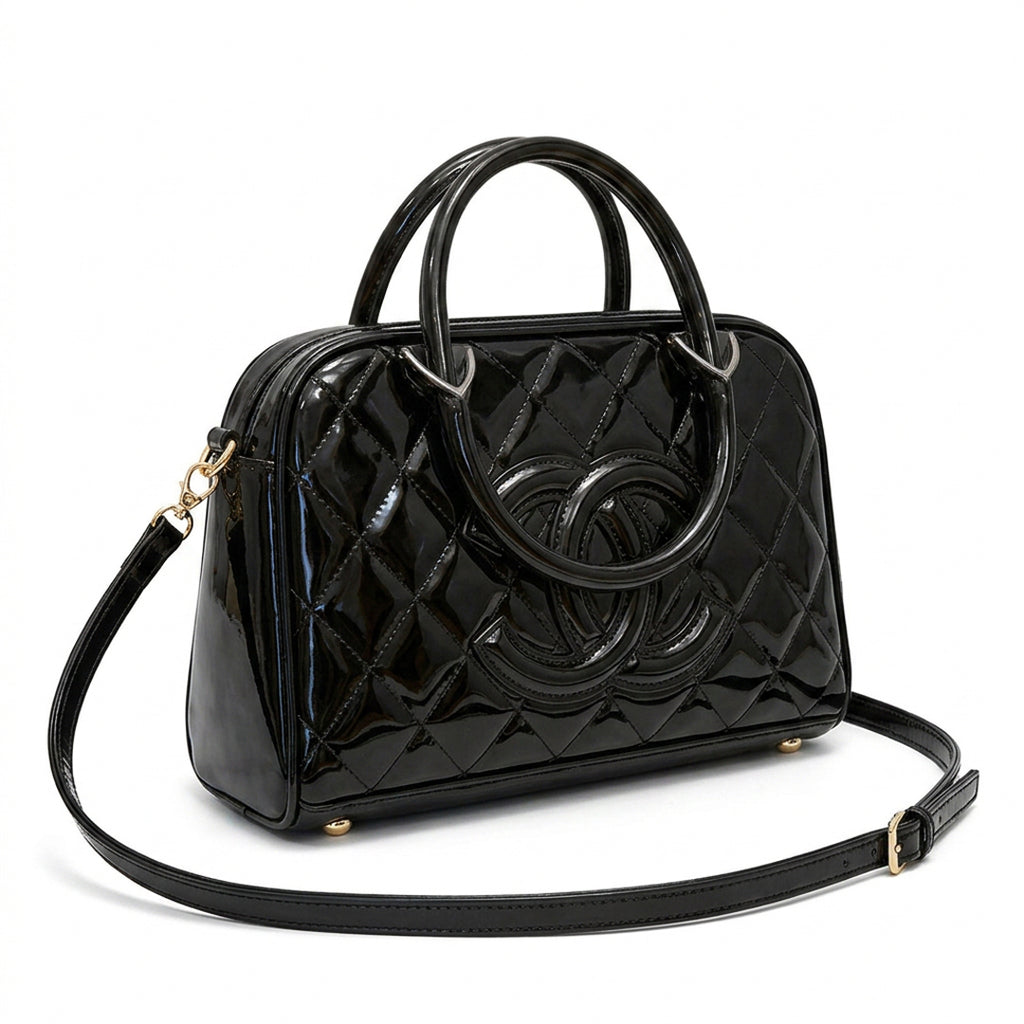 Quilted Patent Bowling Bag - Black Patent Quilted Leather