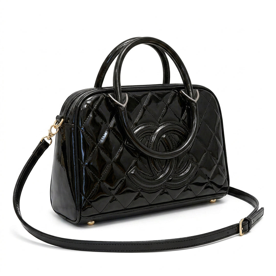 Quilted Patent Bowling Bag - Black Patent Quilted Leather