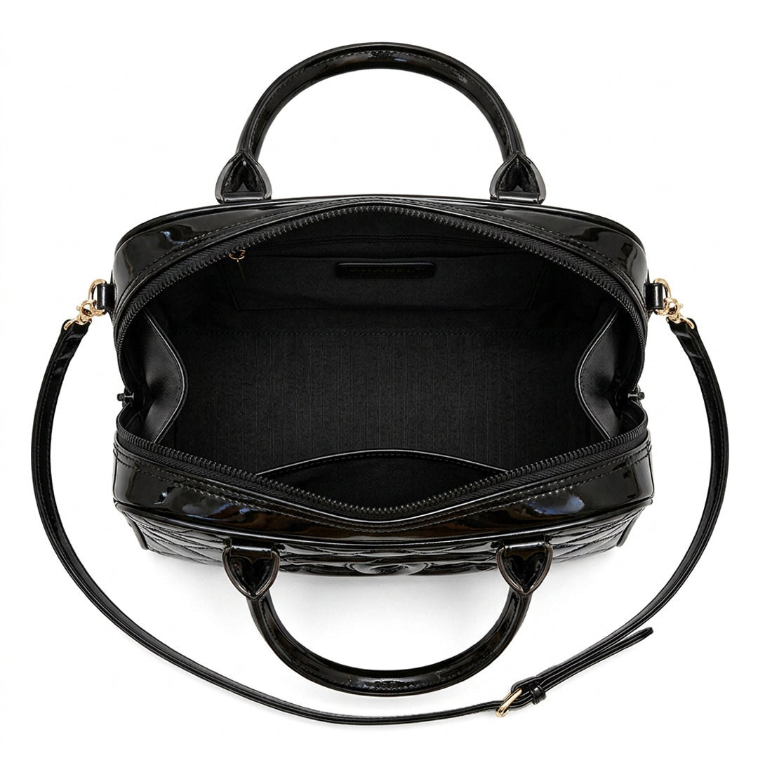 Quilted Patent Bowling Bag - Black Patent Quilted Leather