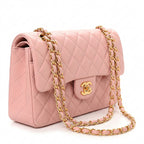Medium Double Flap Shoulder Bag - Light Pink Lambskin & Gold Hardware
