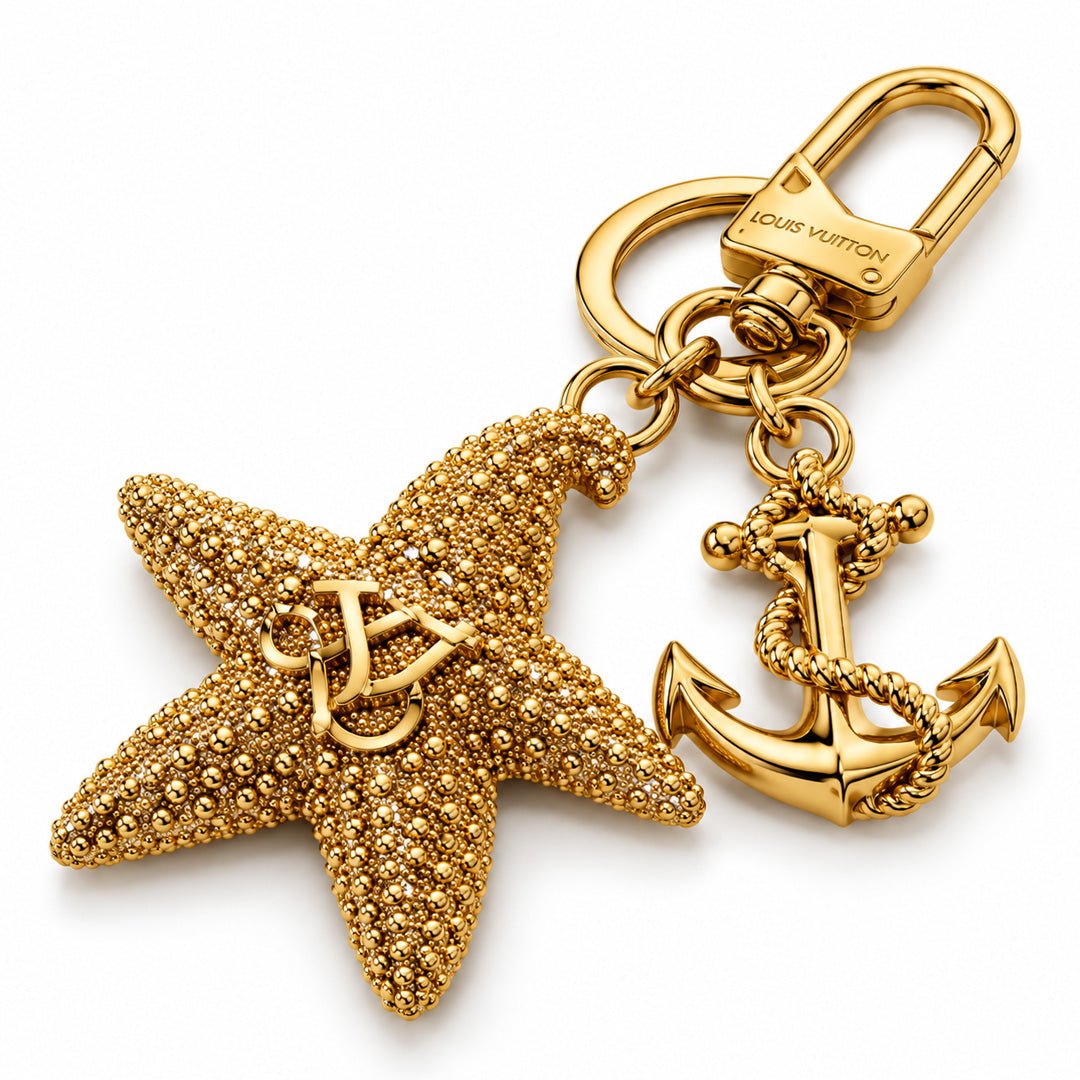 Gold Starfish and Anchor Bag Charm side view