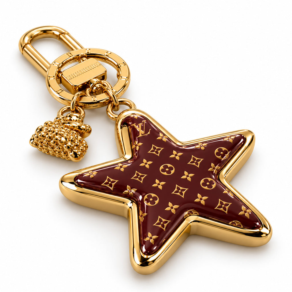 Burgundy Star Monogram Bag Charm side view
