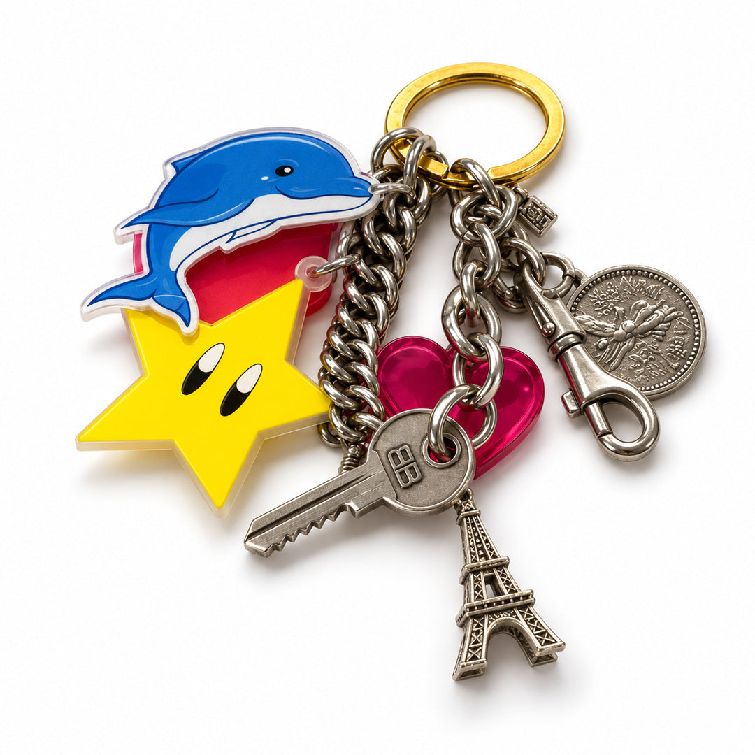 Dolphin and Star Charm Cluster Keychain side view