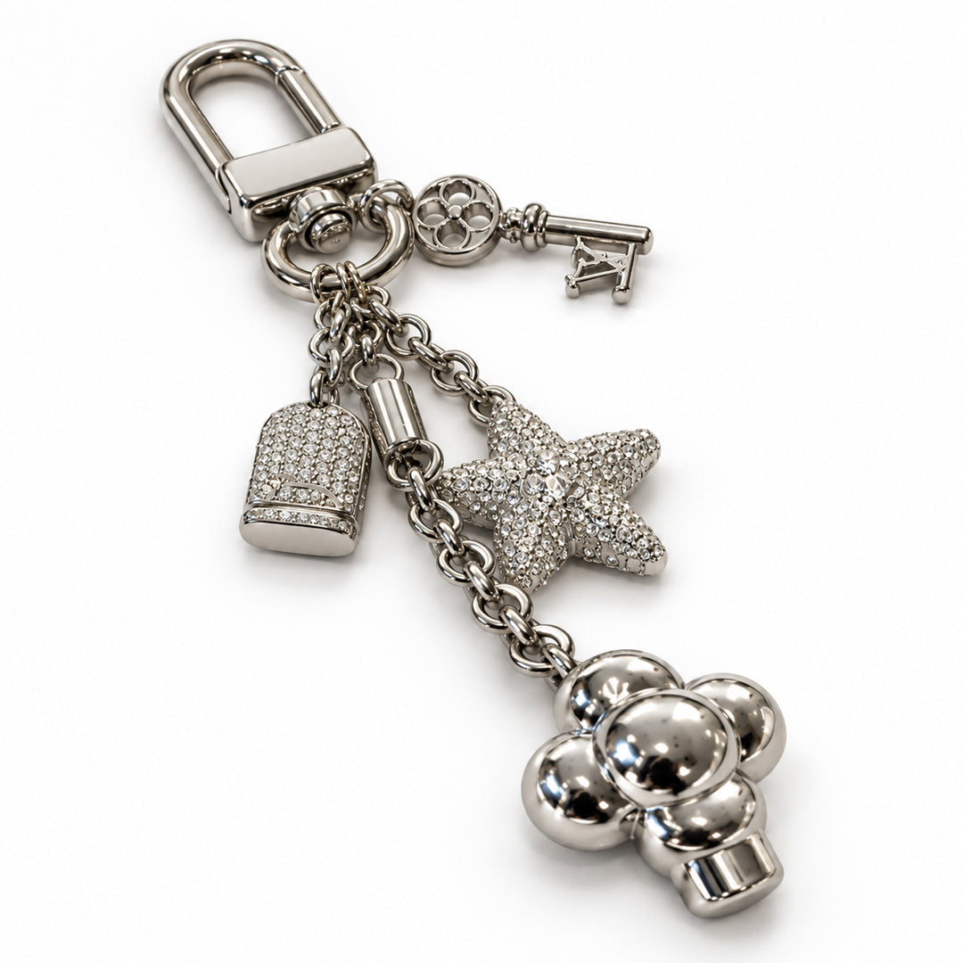 Crystal Lock and Star Charm Keychain side view